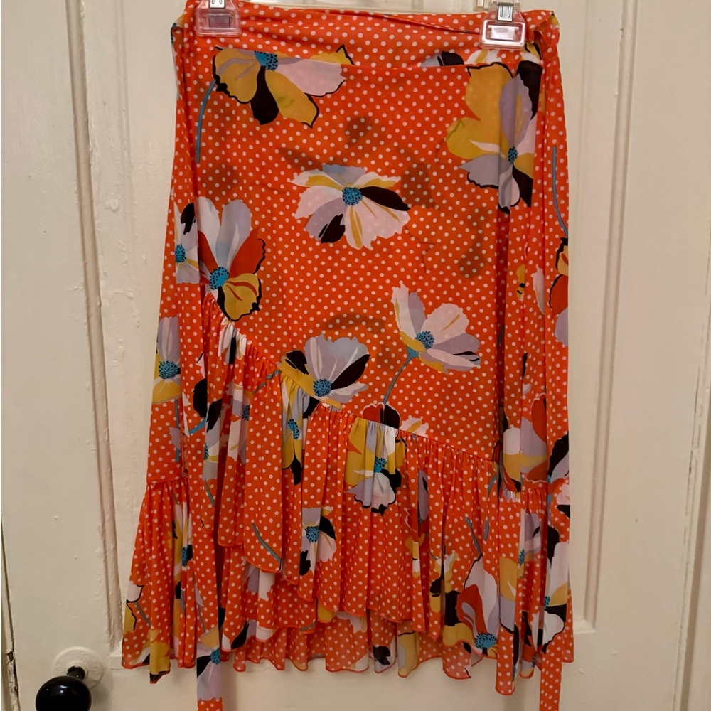 CAbi Orange Floral Ruffle Wrap Midi Skirt - Picture 5 of 5
